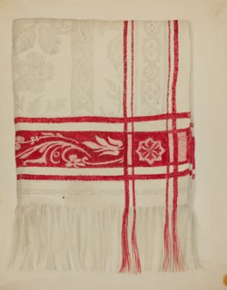 Linen Towel - Flower Design, c. 1936. Creator: Eva Wilson.