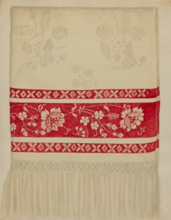 Linen Towel - Flower Design, c. 1936. Creator: Eva Wilson.