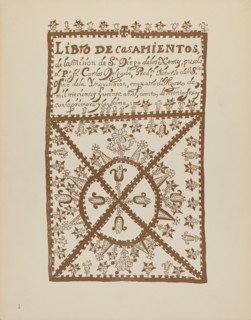 Plate 1: Jemez Book of Marriages: From Portfolio "Spanish Colonial Designs of New Mexico", 1935/1942 Creator: Unknown.