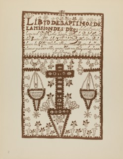 Plate 2: Jemez Book of Baptisms: From Portfolio "Spanish Colonial Designs of New Mexico", 1935/1942. Creator: Unknown.