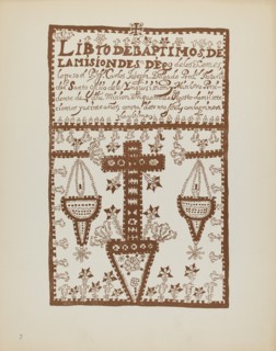 Plate 2: Jemez Book of Baptisms: From Portfolio "Spanish Colonial Designs of New Mexico", 1935/1942. Creator: Unknown.
