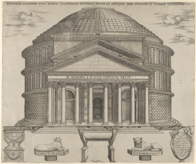 Elevation of the Pantheon in Rome, reconstructed to its original form, 1549. Creator: Anon.