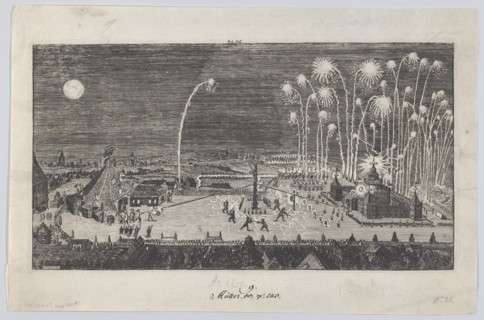 Fireworks display celebrating the end of the Thirty Years War, Nuremberg, 1650 Creator: Anon.