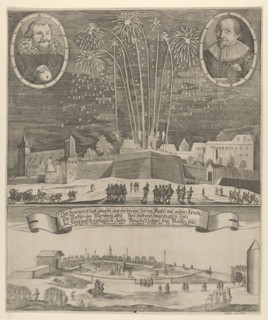 Fireworks display by Lorenz Müller as proof of mastership, Nuremberg 1635. Creator: Anon.