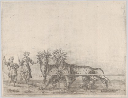 Procession, with two figures and two lions, 16th century., 16th century. Creator: Anon.