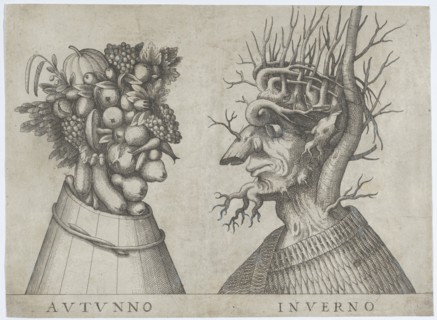 Autumn and Winter: two heads made from flora typical of those seasons, ca. 1580-1620., ca. 1580-1620 Creator: Anon.