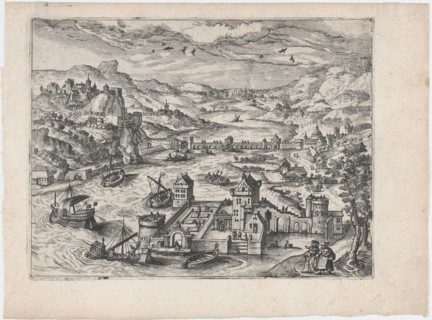 River Valley with a Traveling Couple, ca. 1570., ca. 1570. Creators: Anon, Lucas Gassel.