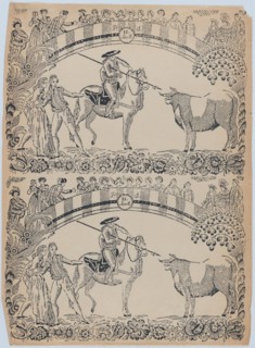 Suerte II: Picador on horseback about to stab a bull with a pique; two toreros behi..., ca. 1850-80. Creator: Anon.