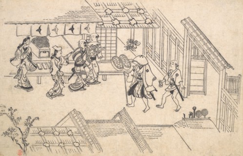 The Entrance to Ageya-machi, from the series Scenes in the Yoshiwara (Yoshiwara no tei)..., 1681-84. Creator: Hishikawa Moronobu.