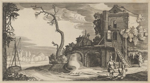 Square Tower Used as Inn near a River, ca. 1641. Creators: Jan van de Velde II, Claes Jansz Visscher.