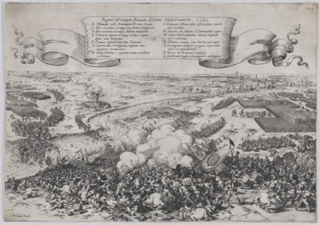 Battle scene: forces led by William of Orange crossing the Gete River to attack the Duke o..., 1632. Creator: Johann Wilhelm Baur.
