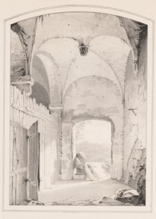 Pilgrim at the Gate (Einsiedler an der Pforte), 1827. Creator: Karl Blechen.