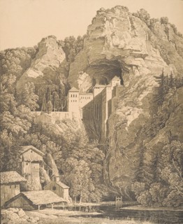 Das Schloss Prediama in Crein XII Stund: von Triest, 1816. Creator: Karl Friedrich Schinkel.