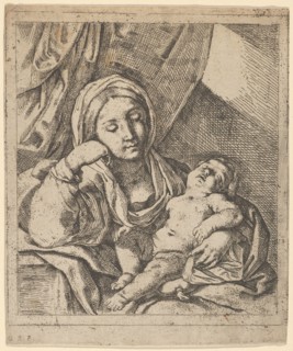The Virgin seated, resting her head on her right hand and holding the sleeping infa..., ca. 1630-80. Creator: Lorenzo Loli.