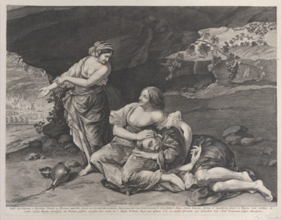 The drunkenness of Lot, who is asleep on his daughter's lap at center, while his other..., ca. 1628. Creator: Lucas Vorsterman.