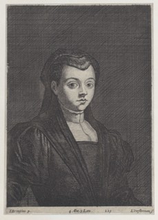 Portrait of a woman in black, with her hair covered by a headdress and a dark veil, 1650-66. Creator: Lucas Vorsterman II.