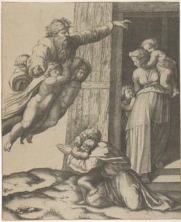 God carried by angels, appearing to Noah and his family, after the Flood , ca. 1513-15. Creator: Marcantonio Raimondi.