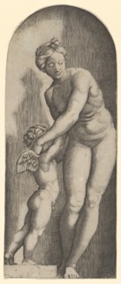 Venus and Cupid standing in a niche, ca. 1500-1527. Creator: Marcantonio Raimondi.