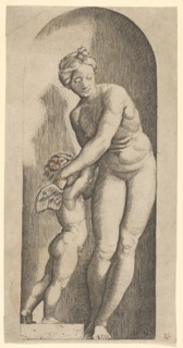 Venus and Cupid standing in a niche, ca. 1500-1527. Creator: Marcantonio Raimondi.