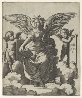 Poetry personified as a winged woman, ca. 1515. Creator: Marcantonio Raimondi.