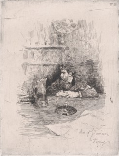 Portrait of the painter Eduardo Zamacois seated at a table, ca. 1869. Creator: Mariano Jose Maria Bernardo Fortuny y Carbo.