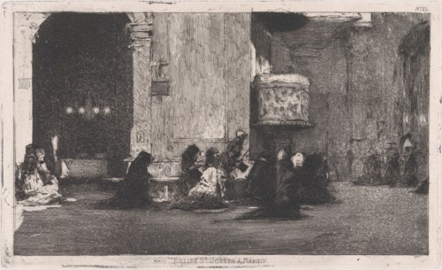 Entrance to the church of St Joseph (San José), Madrid, figures seated on the groun..., ca. 1860-70. Creator: Mariano Jose Maria Bernardo Fortuny y Carbo.