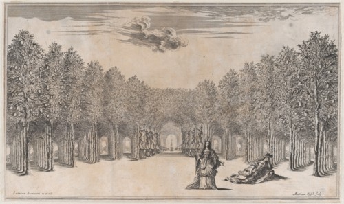 Two females in the foreground, one standing the other reclining, surrounded by tree-lined ..., 1668. Creator: Mathäus Küsel.