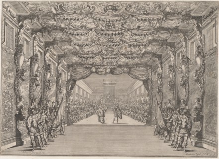 The Roman curia with guards in the anteroom; set design from 'Il Fuoco Eterno', 1674. Creator: Mathäus Küsel.
