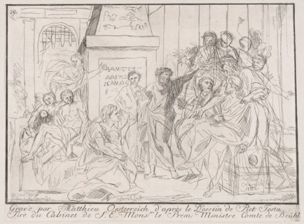 Classical scene of figures gathered around an orator at right (possibly related to healing..., 1752. Creator: Matthias Oesterreich.