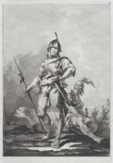 Two Soldiers, One Standing Holding a Lance, One Seated, 1764. Creator: Matthias Pfenninger.