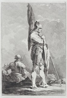 Two Soldiers, One Standing Holding a Flag, One Seated Seen from Behind, 1764. Creator: Matthias Pfenninger.