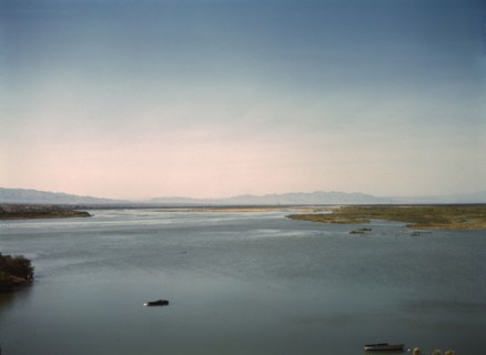 Santa Fe R.R. crosses the Colorado River into California between Topock, Arizona and Beal, CA., 1943 Creator: Jack Delano.