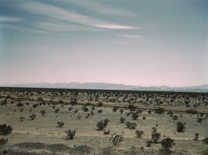 Mojave Desert country, crossed by Santa Fe R.R., Cadiz, Calif., 1943. Creator: Jack Delano.