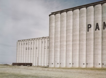 Grain elevators near Amarillo, Texas; Santa Fe trip, 1943. Creator: Jack Delano.