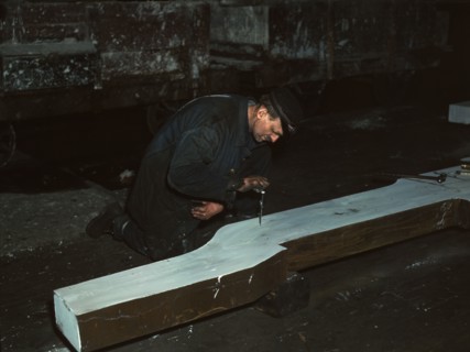 Section of a locomotive frame, which will be welded to replace a broken...train, Chicago, 1942. Creator: Jack Delano.