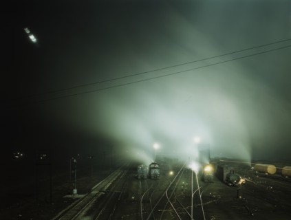 Night view of part of Santa Fe R.R. yard, Kansas City, Kansas, 1943. Creator: Jack Delano.
