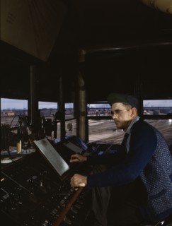 C&NWRR towerman R.W. Mayberry of Elmhurst, Ill., at the Proviso yard, Melrose Park, Ill., 1943. Creator: Jack Delano.