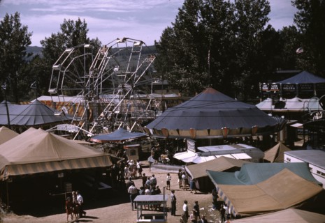 Side shows at the Vermont state fair, Rutland, 1941. Creator: Jack Delano.