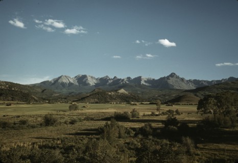 Farmland in the vicinity of Mt. Sneffels, Ouray County, Colorado, 1940. Creator: Russell Lee.