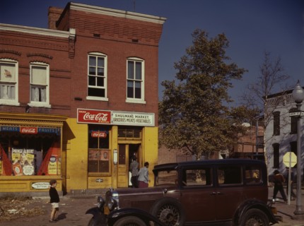 Car in front of Shulman's Market on N at Union St. S.W., Washington, D.C., between 1941 and 1942. Creator: Louise Rosskam.