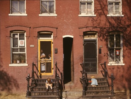 Children on row house steps, Washington, D.C., between 1941 and 1942. Creator: Louise Rosskam.