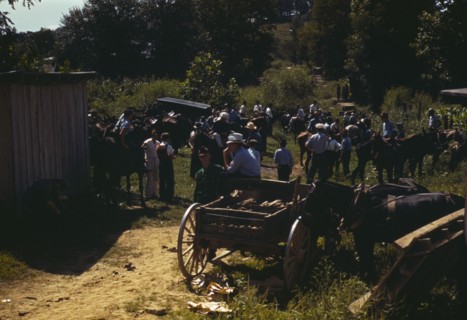 Mountaineers and farmers trading mules and horses on "Jockey St.,", Campton, Wolfe County, Ky., 1940 Creator: Marion Post Wolcott.