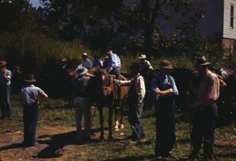 Mountaineers and farmers trading mules and horses on "Jockey St.,", Campton, Wolfe County, Ky., 1940 Creator: Marion Post Wolcott.