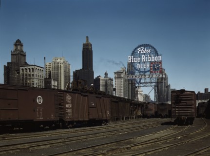 General view of part of the South Water street Illinois Central Railroad...terminal, Chicago, 1943. Creator: Jack Delano.