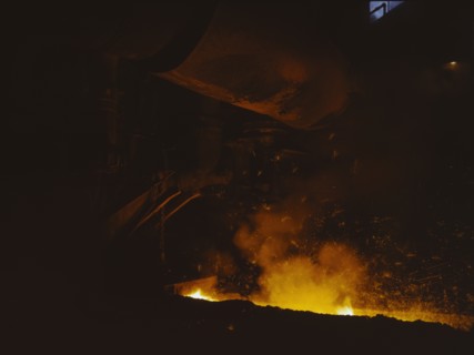 Slag run-off from open hearth furnace, Republic Steel Corp., Youngstown, Ohio, 1941. Creator: Alfred T Palmer.