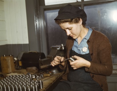 War production workers at the Vilter [Manufacturing] Company making M5..., Milwaukee, Wis. , 1943. Creator: Howard Hollem.