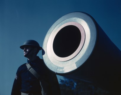 16-inch coast artillery gun stamped "Watervliet Arsenal 1921," Ft. Story, Va., 1942. Creator: Alfred T Palmer.