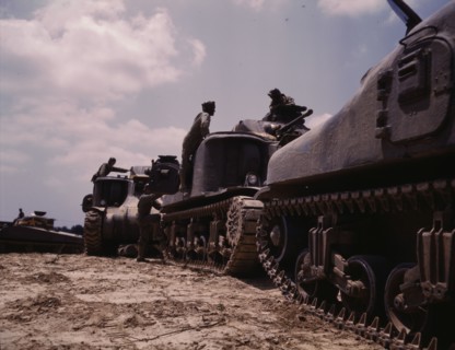 M-3 and M4 tank company at bivouac, Ft. Knox, Ky., 1942. Creator: Alfred T Palmer.