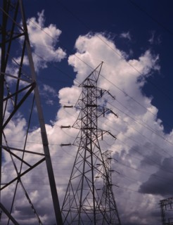 Transmission towers in the switchyard of TVA's Chickamauga Dam, near Chattanooga, Tenn., 1942. Creator: Alfred T Palmer.