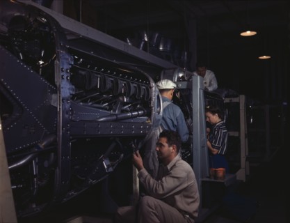 Employees at North American Aviation, Incorporated, assembling..., Inglewood, Calif., 1942. Creator: Alfred T Palmer.